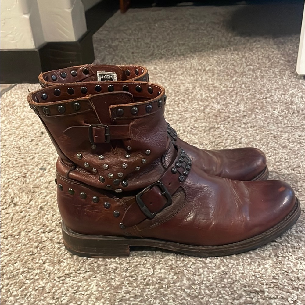 Dark Red Brown Leather Boots Frye